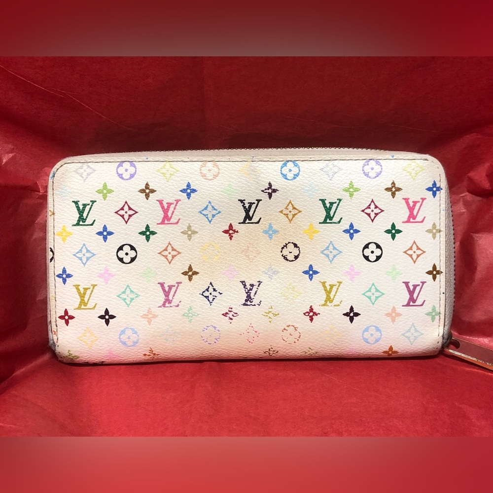Louis Vuitton white Murakami wallet with Multicolor monogram and gold zipper